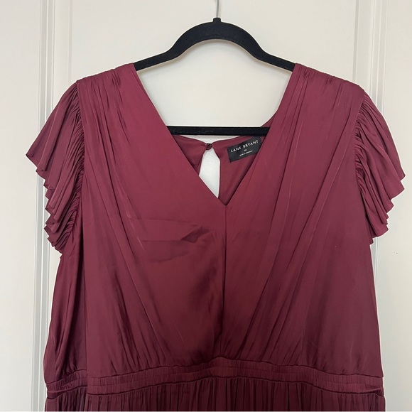 Lane Bryant Flutter-Sleeve Shirred Midi Dress Maroon Size 20 - Picture 9 of 11